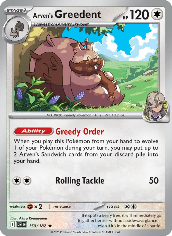 Arven's Greedent — Pokémon card